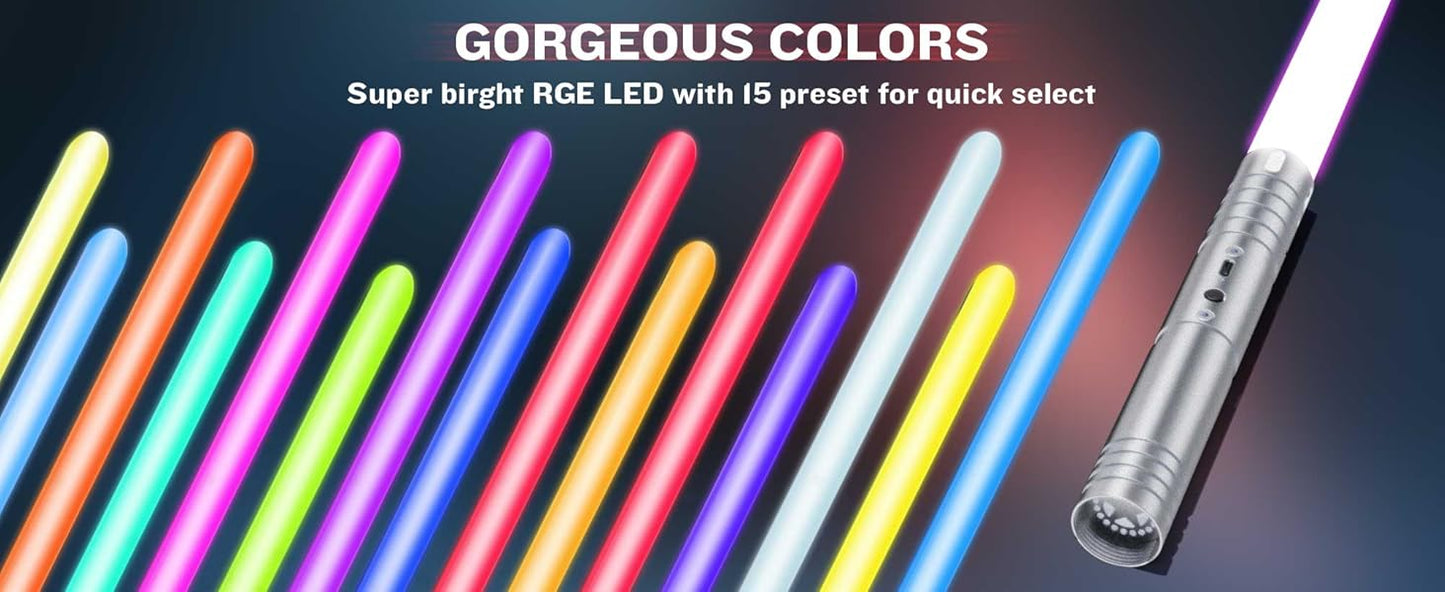 2-in-1 Light Up Sword Duel Set - Aluminum Handle, 15 Color Modes, 4 Sound Effects, Rechargeable - Perfect for Kids Role Playing and Adult Duels