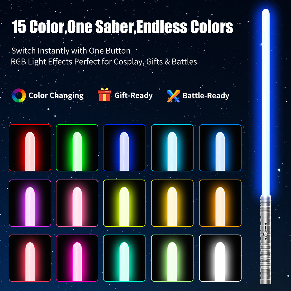 light up saber, 15 Colors and 4 Modes Light up Light Saber for Dueling, 2-in-1 RGB Detachable USB Charge