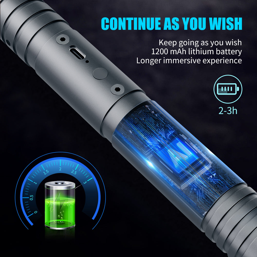 1-piece aluminum alloy handle, 15 color dynamic modes, rechargeable glowing sword, 4 cinematic sound effects