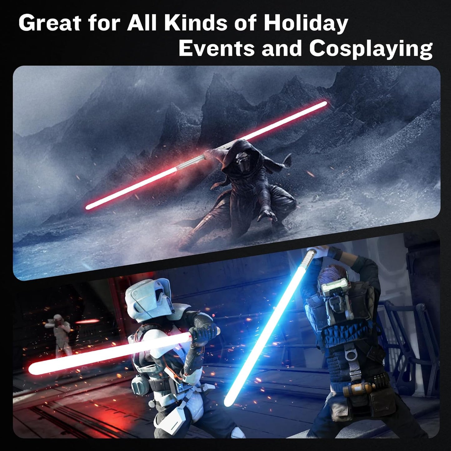 2-in-1 Light Up Sword Duel Set - Aluminum Handle, 15 Color Modes, 4 Sound Effects, Rechargeable - Perfect for Kids Role Playing and Adult Duels