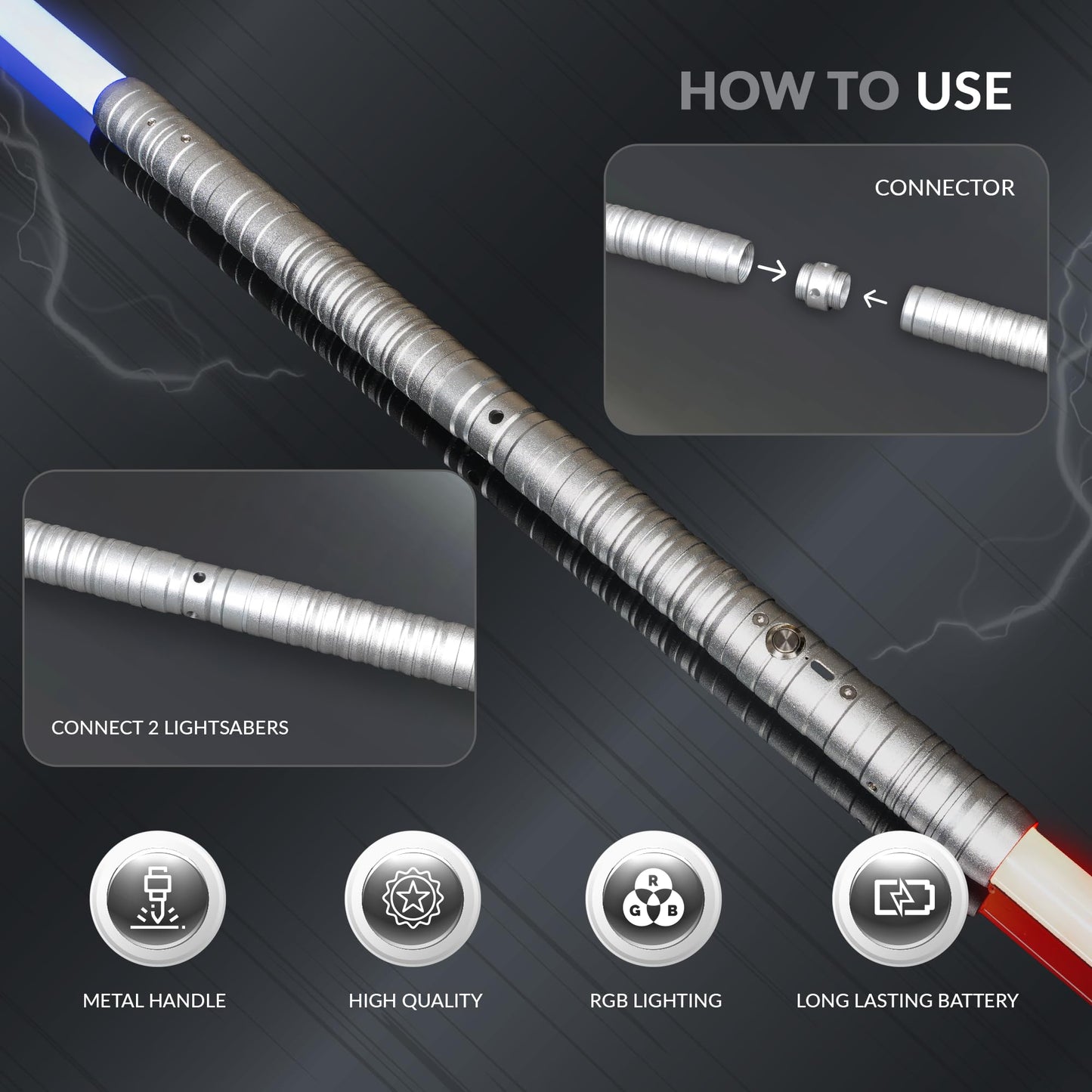 light up saber, 15 Colors and 4 Modes Light up Light Saber for Dueling, 2-in-1 RGB Detachable USB Charge