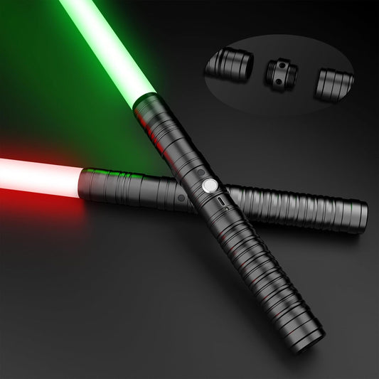 15 RGB colors Type-C aluminum alloy handle Rechargeable 4 modes Duel lightsaber gift, 1 set black/silver suitable for adult gift giving