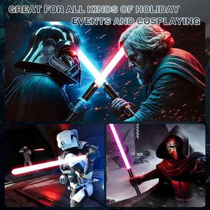 1-piece aluminum alloy handle, 15 color dynamic modes, rechargeable glowing sword, 4 cinematic sound effects