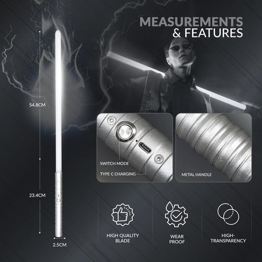 Type-C Metal Hilt Dueling Prop - Force 15 RGB (4 Modes) | Silver Edition | Adult Role-Play /  Gift Idea
